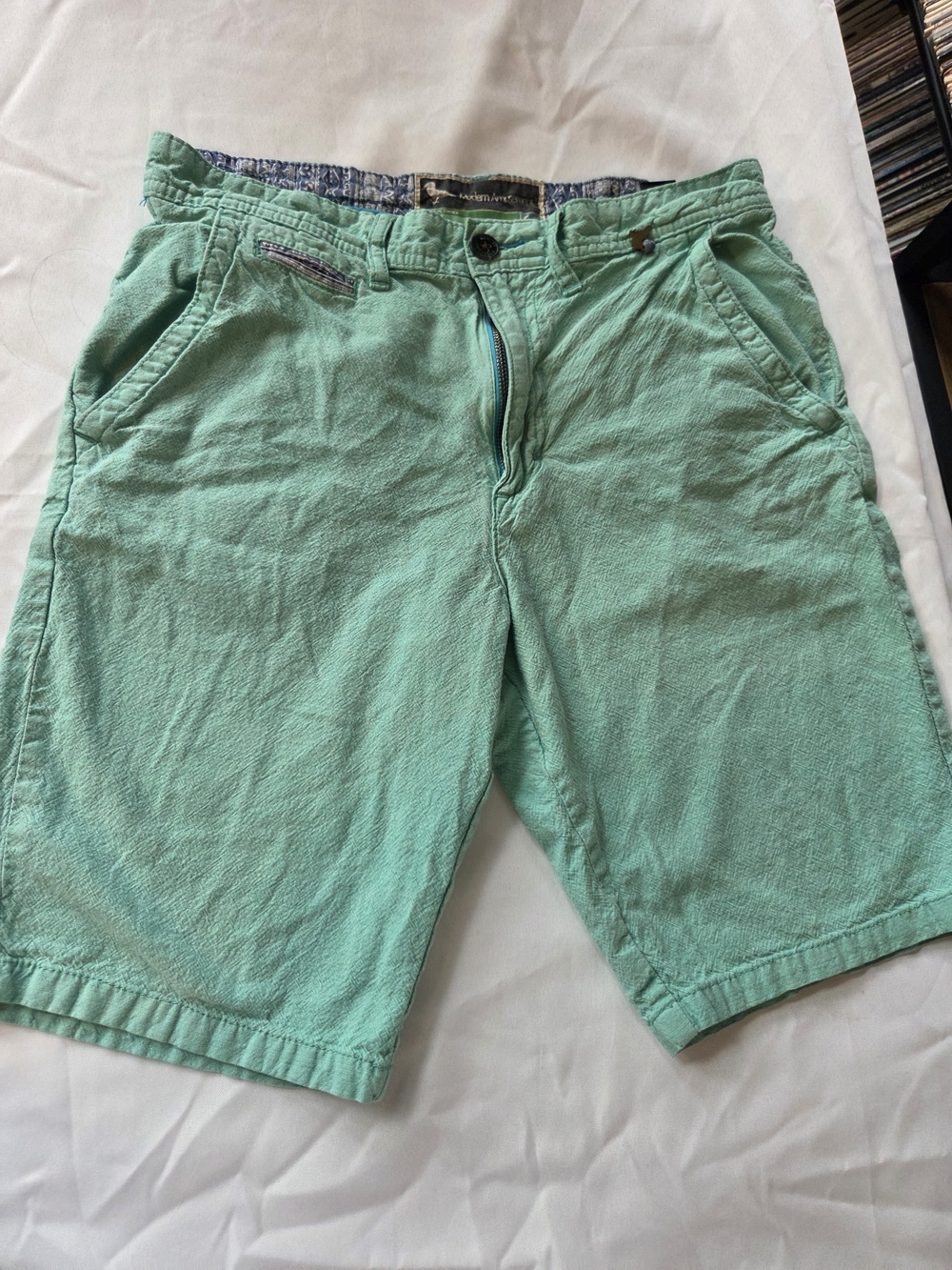 Modern Amusement Mint Green Flat-Front Shorts